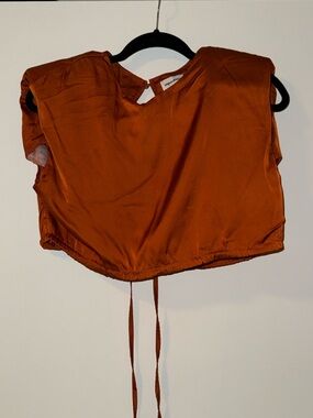 superdown Rust Satin Cropped Tie-Back Top
